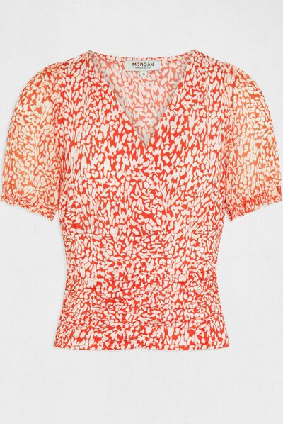 Short-sleeved t-shirt abstract print orange ladies'