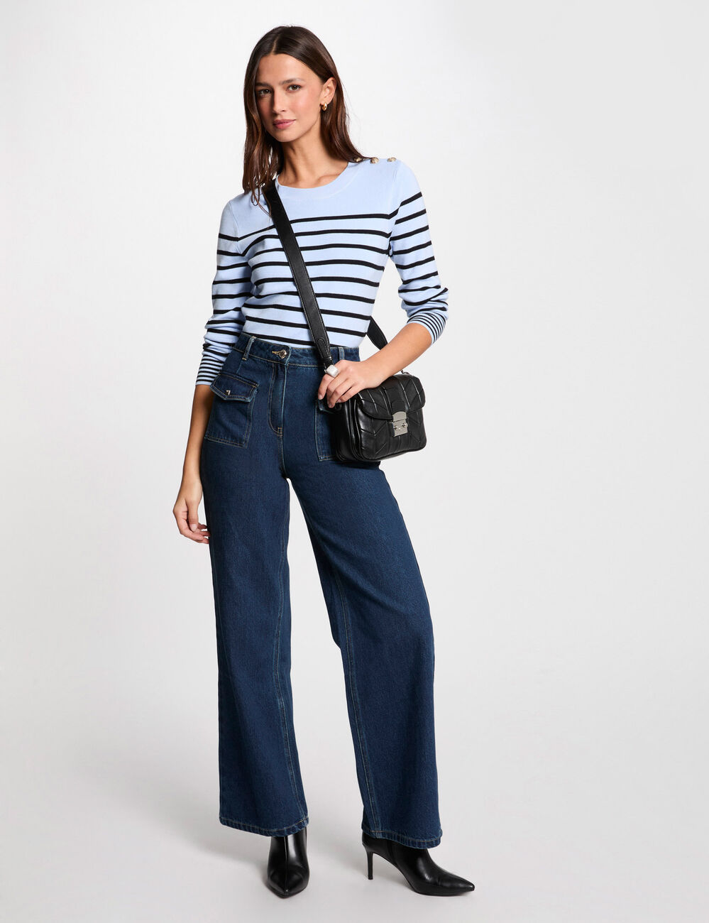 Pull manches longues à rayures bleu ciel femme