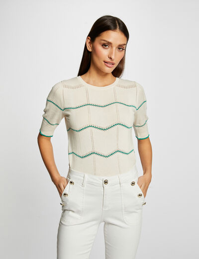 Short-sleeved jumper with stripes mid-green ladies'