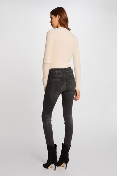 Fluffy knit long-sleeved jumper beige ladies'
