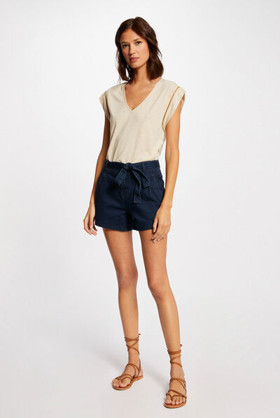 Denim paperbag short raw denim ladies'