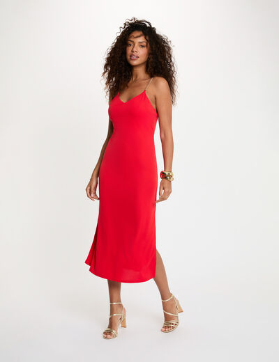 Mid-length dress with chain straps red women