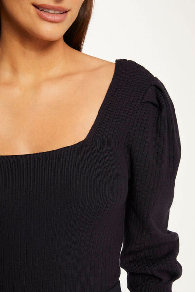 Jumper with puff 3/4-length sleeves navy ladies'