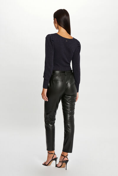 Long-sleeved jumper square neck navy ladies'