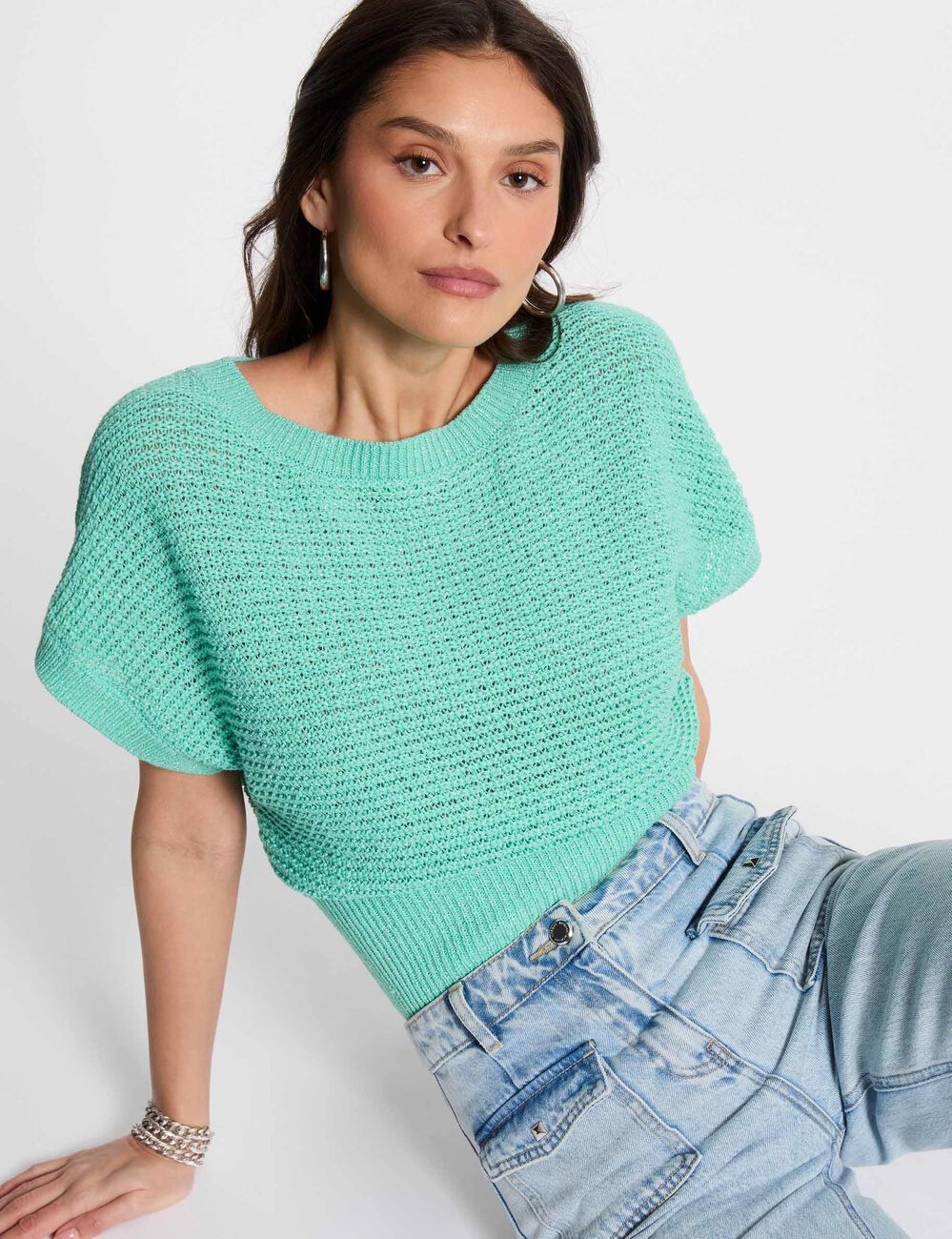 Short-sleeved jumper emerald green women
