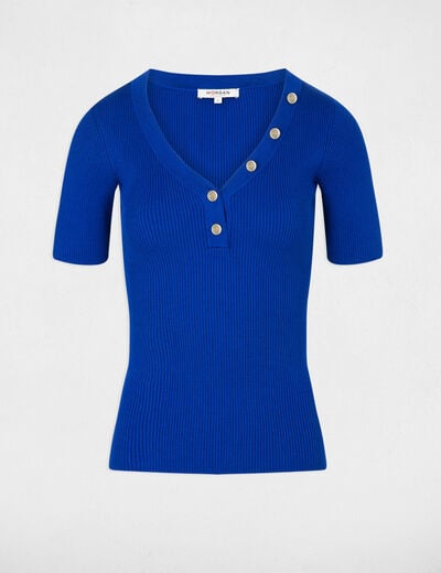 Jumper V-neck short sleeves electric blue women