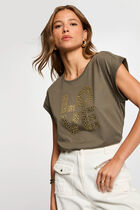 T-shirt with message khaki green women