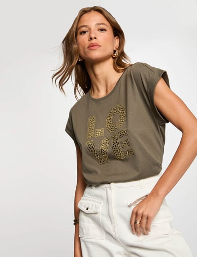 T-shirt with message khaki green women