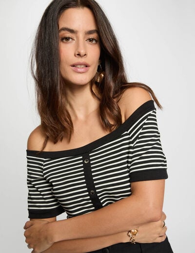 Striped Bardot t-shirt white women
