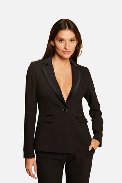 Waisted blazer with velvet details black ladies'