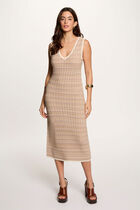 Knitted v-neck dress beige women
