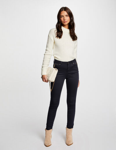 Skinny trousers with satin effect navy ladies'