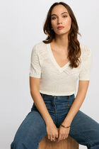 Short-sleeved openwork jumper white women