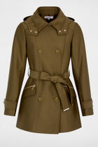 Waisted belted trenchcoat with hood khaki green women