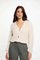 Fitted cardigan with V-neck ivory women