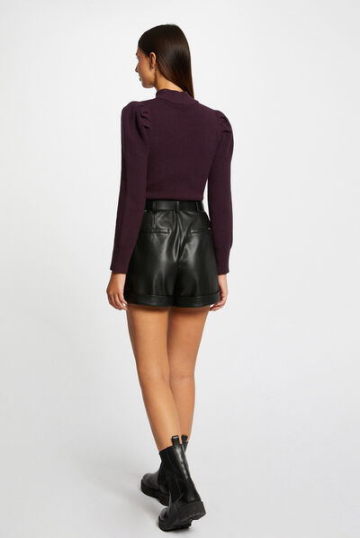 Long-sleeved jumper with high collar dark purple ladies'