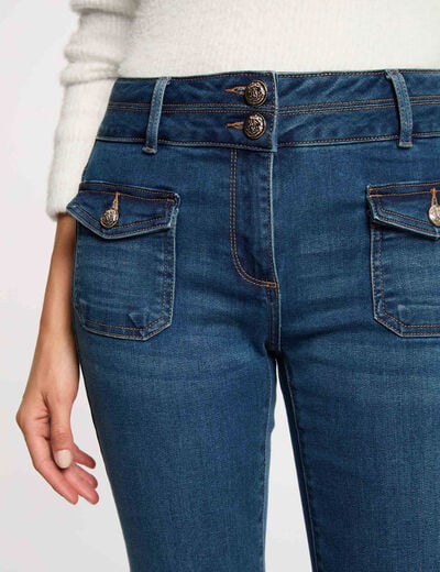 Bootcut jeans pockets buttons stone wash denim women
