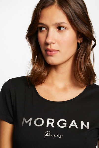 Short-sleeved t-shirt with message black ladies'