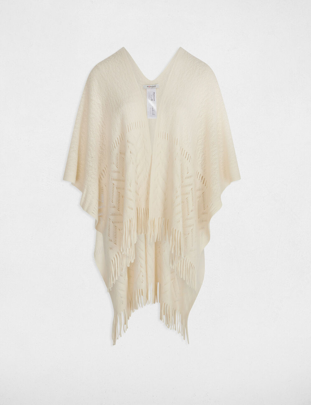 Knitted cape with fringes ivory women