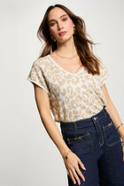 Printed short-sleeved jumper ivory women