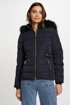 Zipped padded jacket with hood navy women