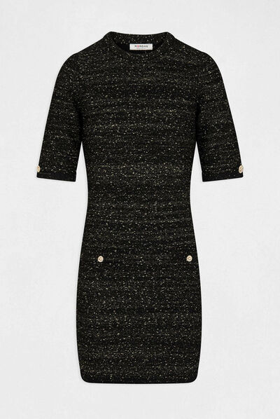 Fitted jumper dress with short sleeves black ladies'