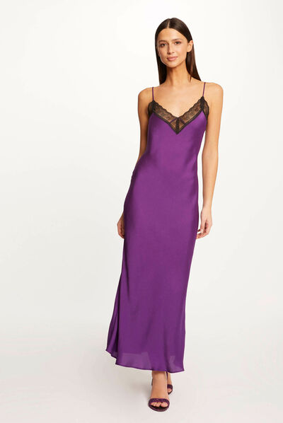 Maxi straight dress with lace purple ladies'