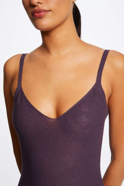 Midi A-line jumper dress thin straps plum ladies'