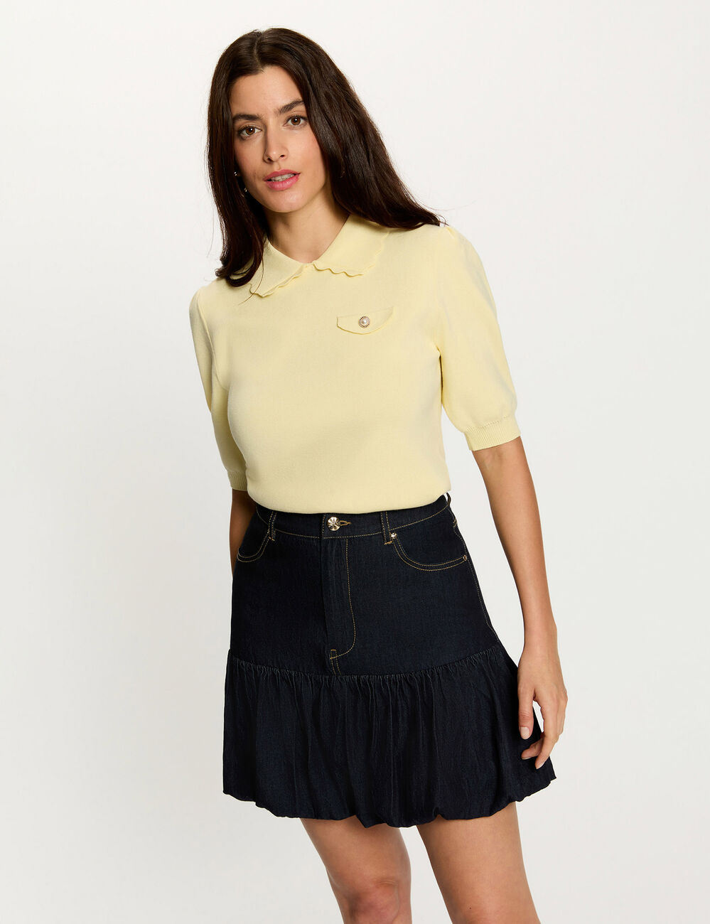 Sweater with puff sleeves pastel yellow women