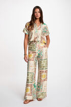 Pantalon large taille haute multicolore femme