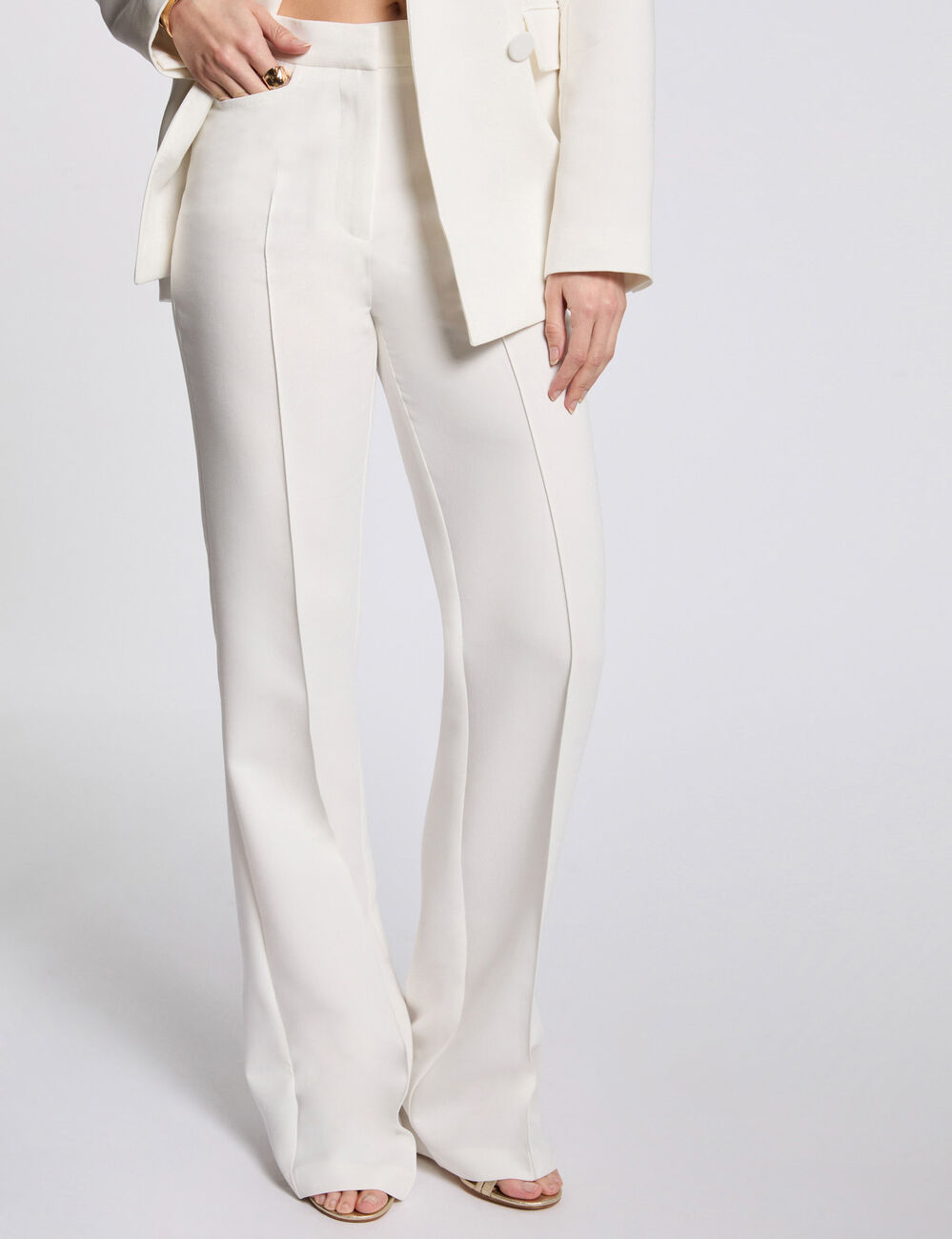 High-waist bootcut trousers white women