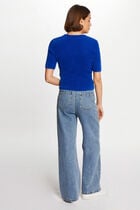 Pull manches courtes à boutons bleu electrique femme