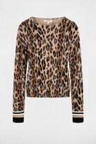 Pull col rond imprim� l�opard multicolore femme