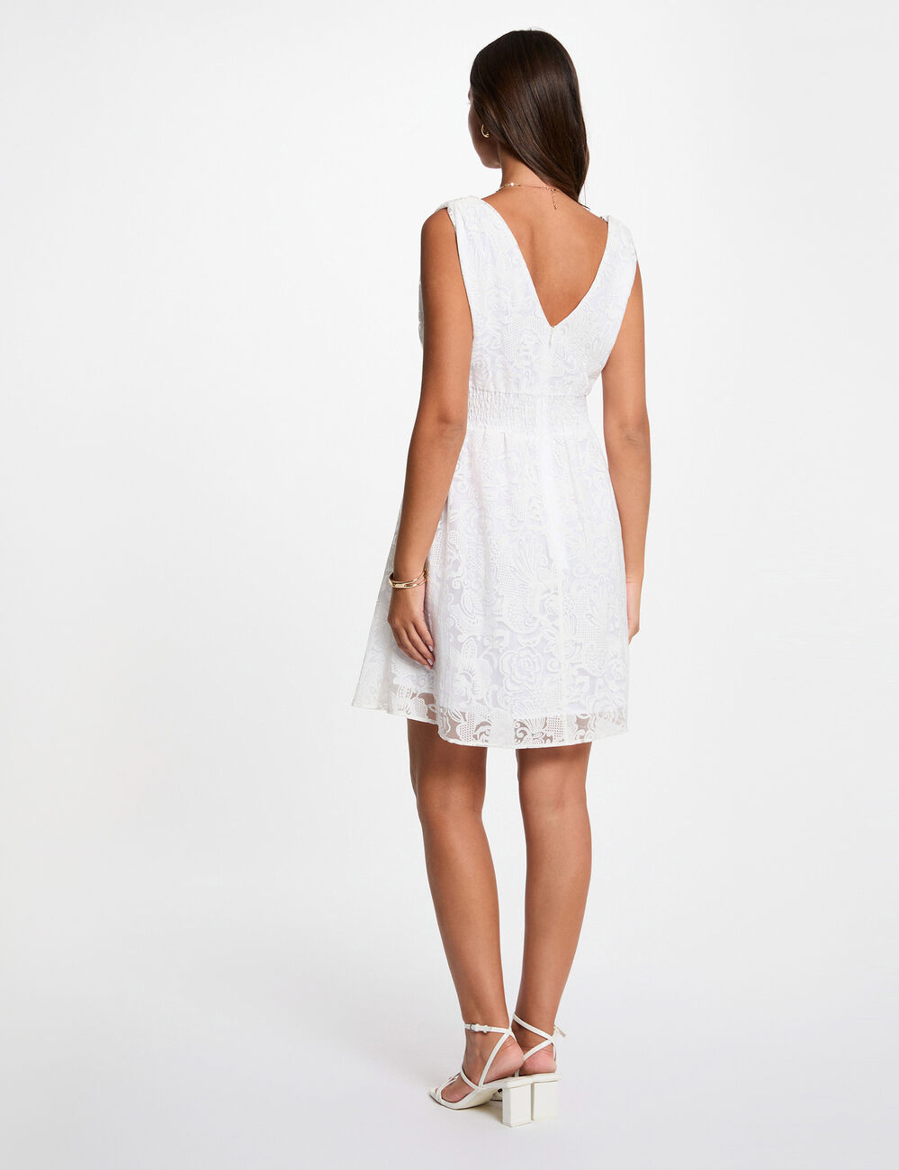 Jacquard dress with V-neck white women
