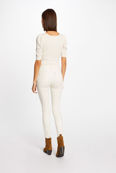 Short-sleeved jumper with V-neck ivory ladies'