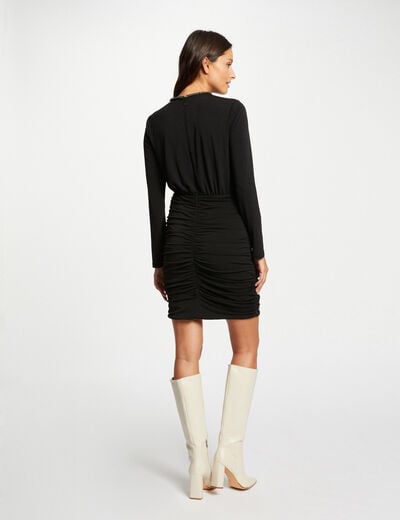 Shirred fitted dress jewelled collar black women