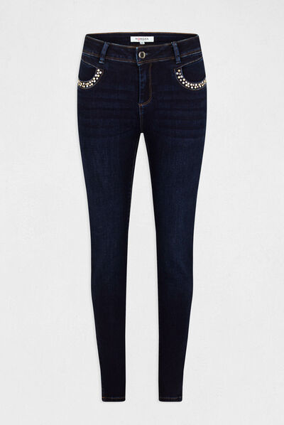Slim jeans with studded pockets raw denim ladies'