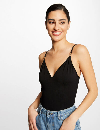 Vest top with thin straps and V-neck black ladies'