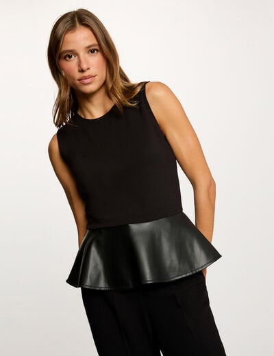 Fitted faux leather t-shirt black women