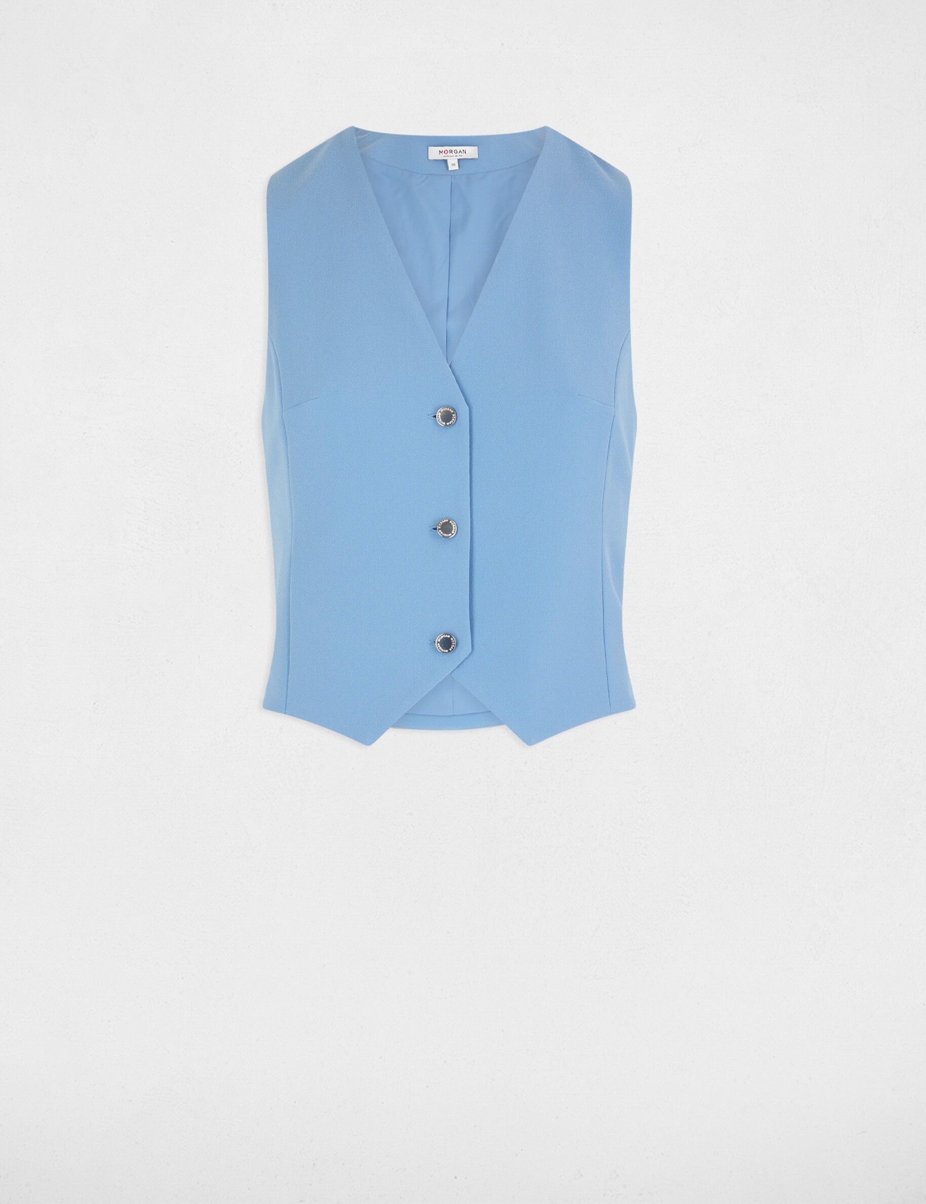 Sleeveless cardigan V-neck grey denim women | Morgan