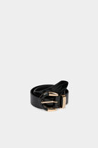 Ceinture fine aspect croco noir femme