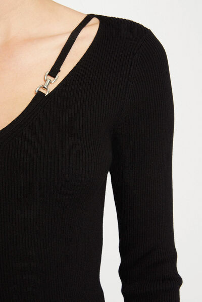 Long-sleeved jumper with buckles black ladies'