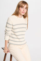Pull col rond et rayures ivoire femme