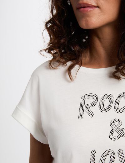 Cropped t-shirt with rhinestones white women