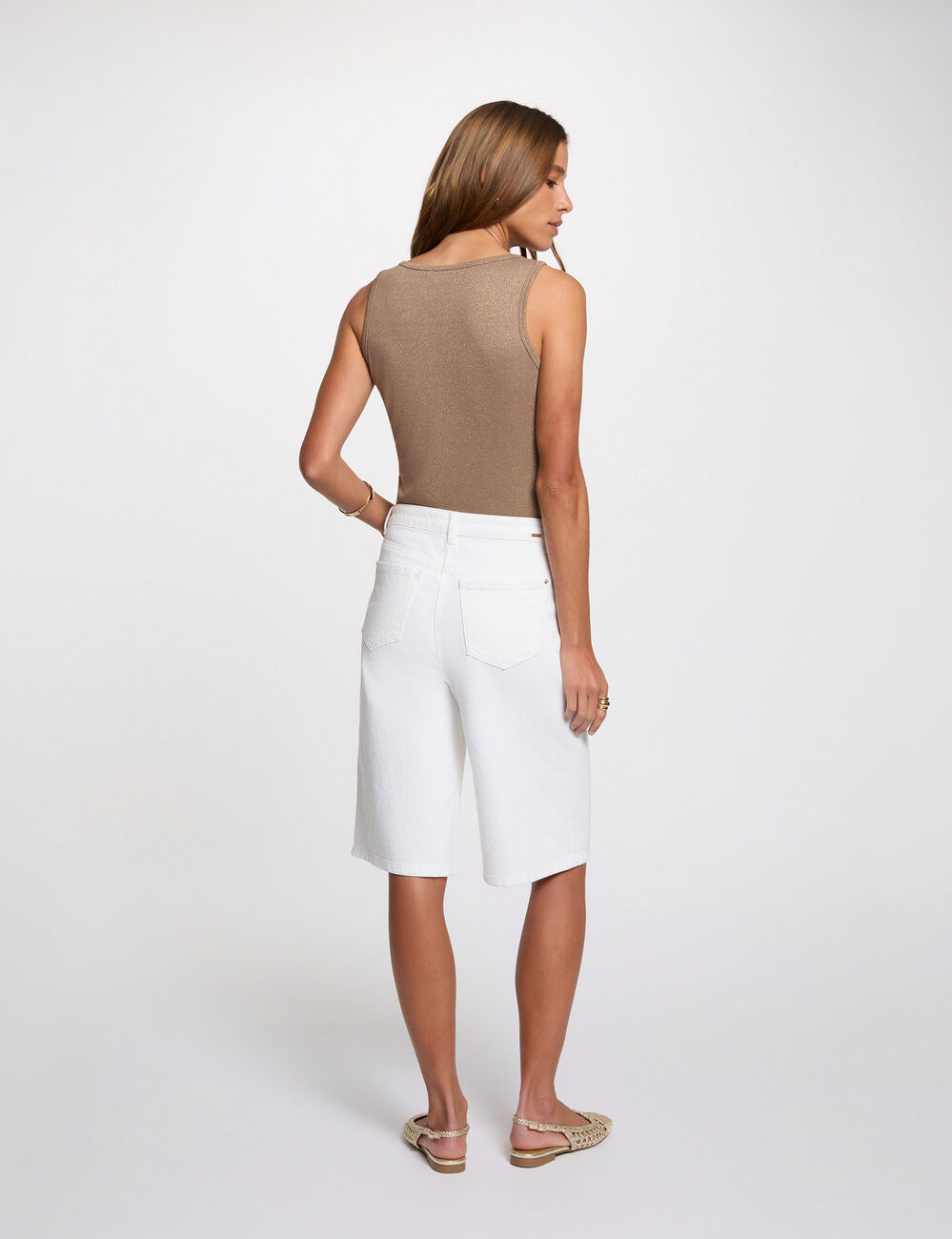 Fitted v-neck tank top taupe women