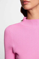 Ribbed jumper high collar pink women