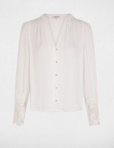 Long-sleeved satin shirt ivory women