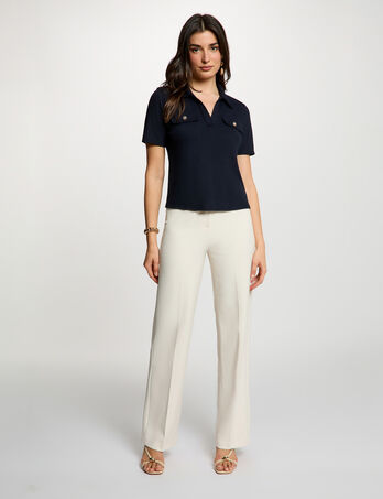 Straight trousers with darts cream women