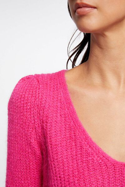 Long-sleeved jumper with V-neck medium pink ladies'