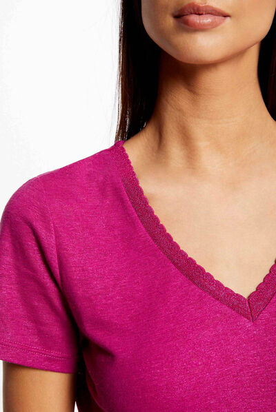 Short-sleeved t-shirt with V-neck raspberry ladies'